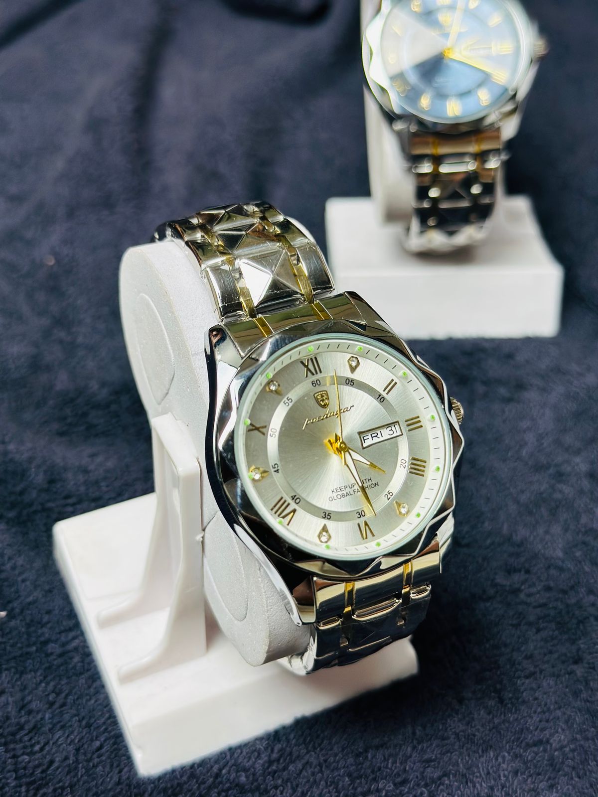 WhatsApp Image 2025-10-26 at 02.20.27 (2) Poedagar 615 sliver Diamond Cut Stainless Steel Watch - Image 1